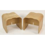 A pair of 1970s curved plywood occasional tables, of interlocking cube form, each h.47.5cm, w.