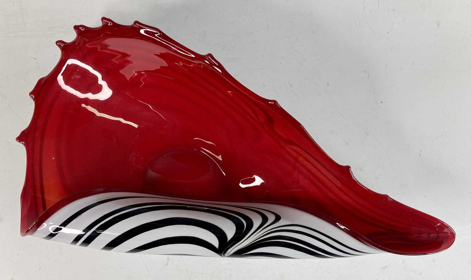Jozefina Atelier - a large art glass vase, two-tone with ruby red interior, of shell form with - Image 2 of 3