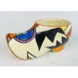 A rare 1930s Clarice Cliff Lightning pattern pottery large clog, bright colour abstract painted,