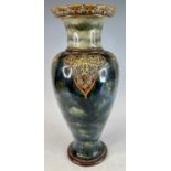 A large circa 1900 Royal Doulton glazed stoneware baluster form vase, the underside of top rim and