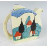 A rare Clarice Cliff May Avenue pattern pottery Stamford teapot and cover, circa 1933, typically