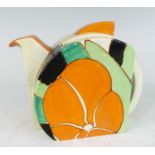 A 1930s Clarice Cliff Orange Gardenia pattern pottery Stamford teapot and cover, typically floral