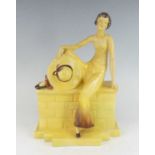 A 1930s Wade Pottery painted ceramic figure titled Sadie 3, modelled as a seated young woman upon