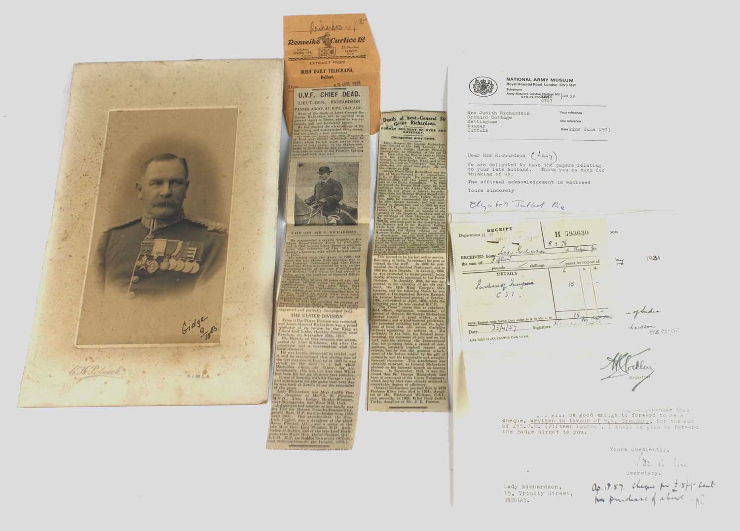 Lieutenant General Sir George Lloyd Reilly Richardson, a collection of items to include a 19th - Image 16 of 20
