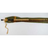 An Edgar Sealey Black Arrow 11' three piece split cane and fibre glass flota rod, in bag, together