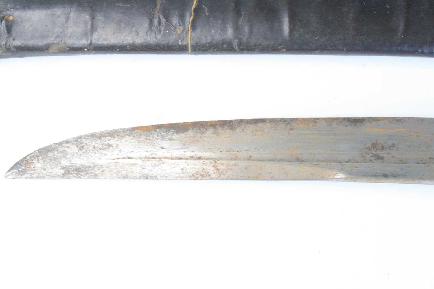 A Chinese Boxer Rebellion period sword, having a 71cm slightly curved single edged blade with two - Image 3 of 9