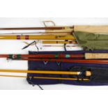 A Milbro-Trufly 8' 6" zoom action fibreglass fly rod in original cloth bag, together with a Milbro