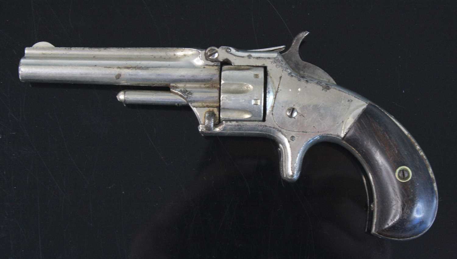 A 19th century Smith & Wesson .32 calibre rimfire five shot revolver, in nickel plated finish, the - Image 2 of 4