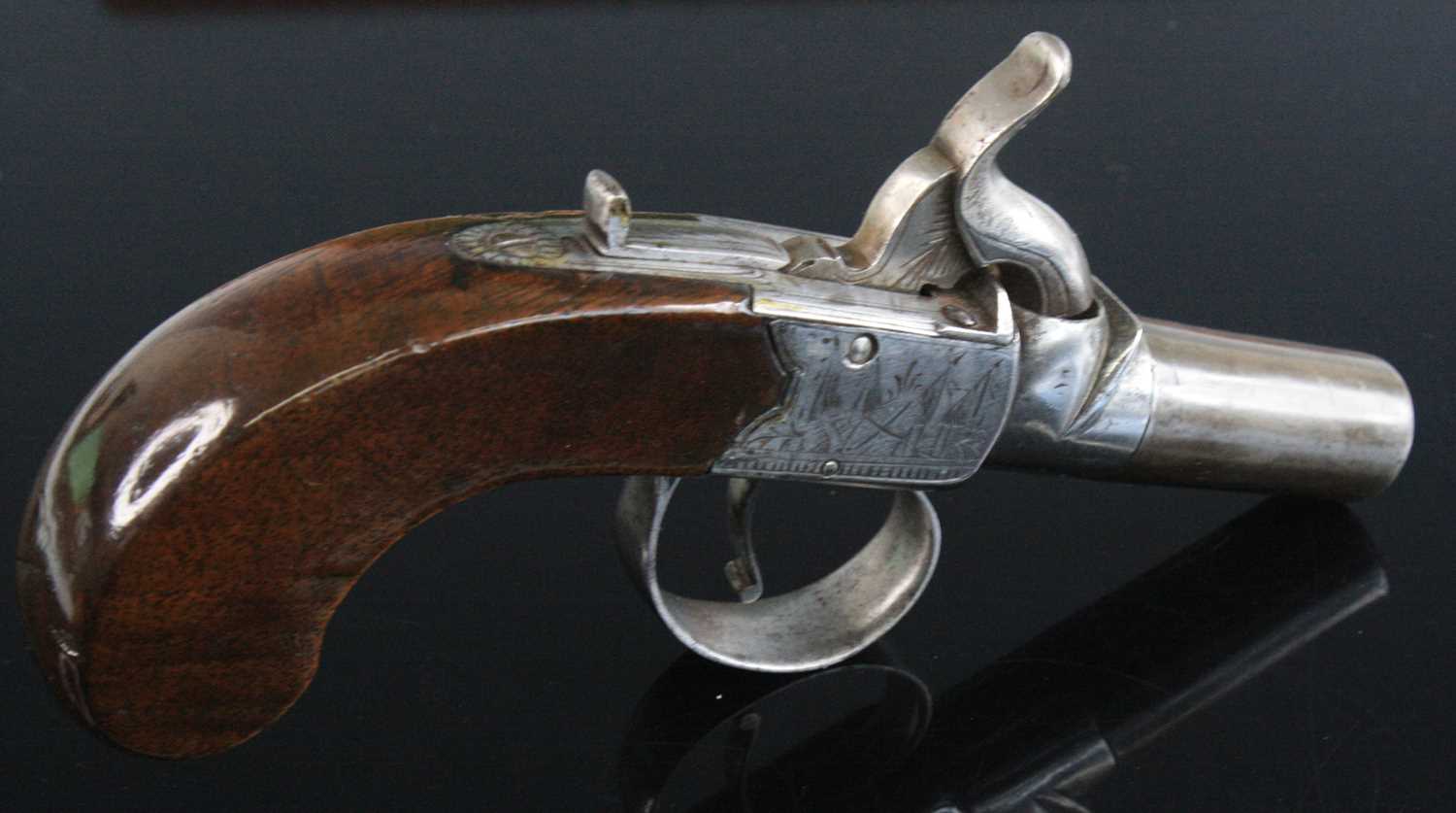 A pair of 19th century percussion box-lock pocket pistols, having 4cm turn-off steel barrels and - Image 3 of 7