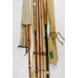 A Milbro Competitor 10' 6" three piece split cane rod, together with a good quality unmarked 11'