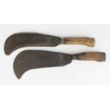 A WWII billhook having a 26cm curved steel blade impressed A&FR dated 1942 with broad arrow having