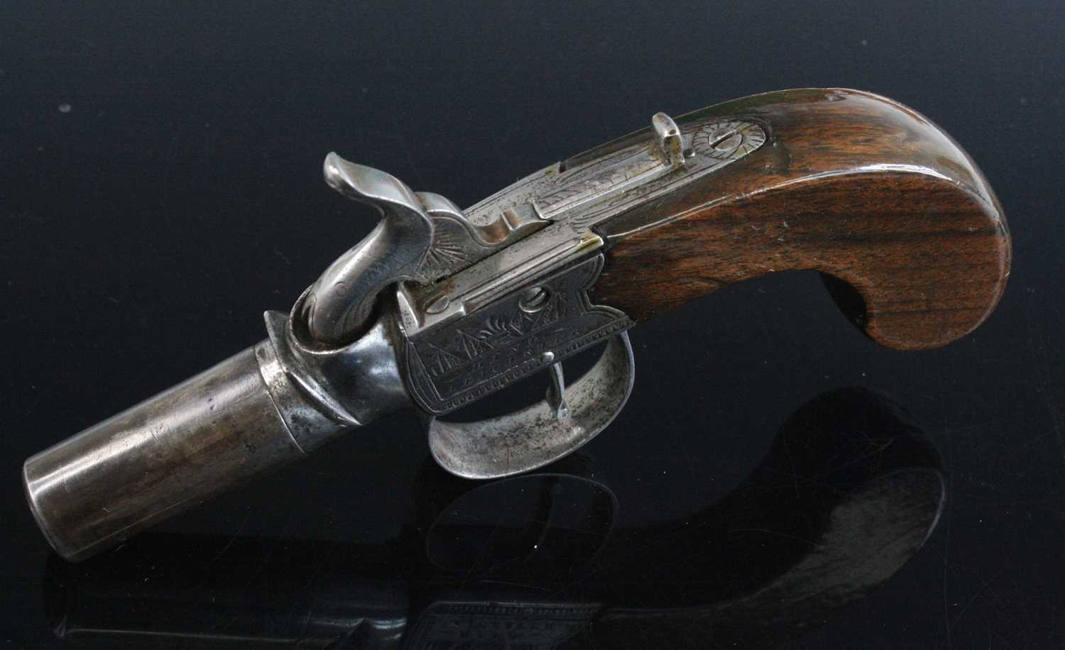 A pair of 19th century percussion box-lock pocket pistols, having 4cm turn-off steel barrels and - Image 6 of 7