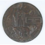 A WW I bronze memorial plaque, naming Hedley John A'Bear. Captain A'Bear Queen's (Royal West