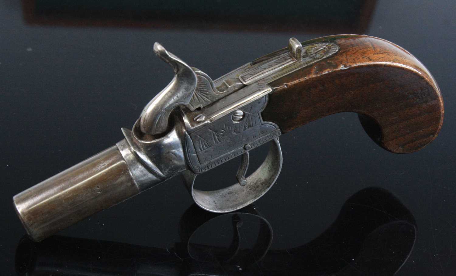A pair of 19th century percussion box-lock pocket pistols, having 4cm turn-off steel barrels and - Image 4 of 7
