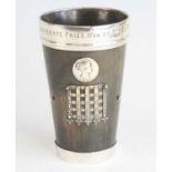 An Edwardian horn beaker, the silver mount engraved Q.W.R.V. "H" (ST JAMES'S) Co. AGGREGATE PRIZE.