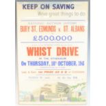 A post WW II National Savings poster relating to Bury St Edmunds, Keep On Saving We've great