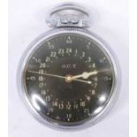 A WW II Hamilton 4992B U.S. Miltary issue Navigators open face pocket watch, the black enamel dial