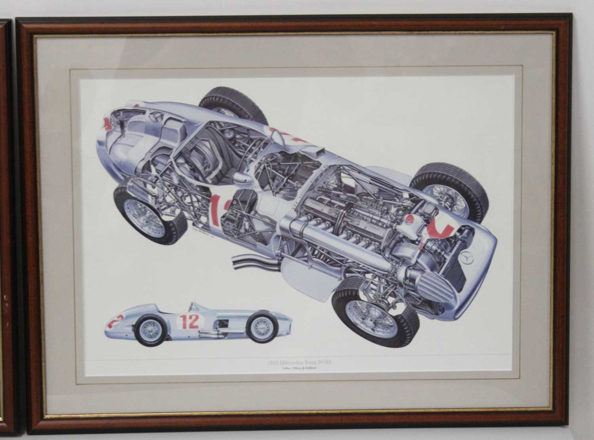 A set of three diagram prints, for 1955 Mercedes Benz W193, 1955 Jaguar D-type, and 1952 BRM MkI - Image 4 of 9