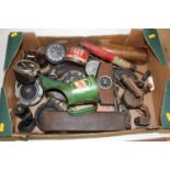 Assorted motoring parts, to include various dials, clocks, Castrol oil can, other oil cans,