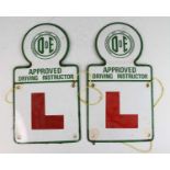 A pair of enamel learner plate signs, from the Department fo the Environment Approved Driving
