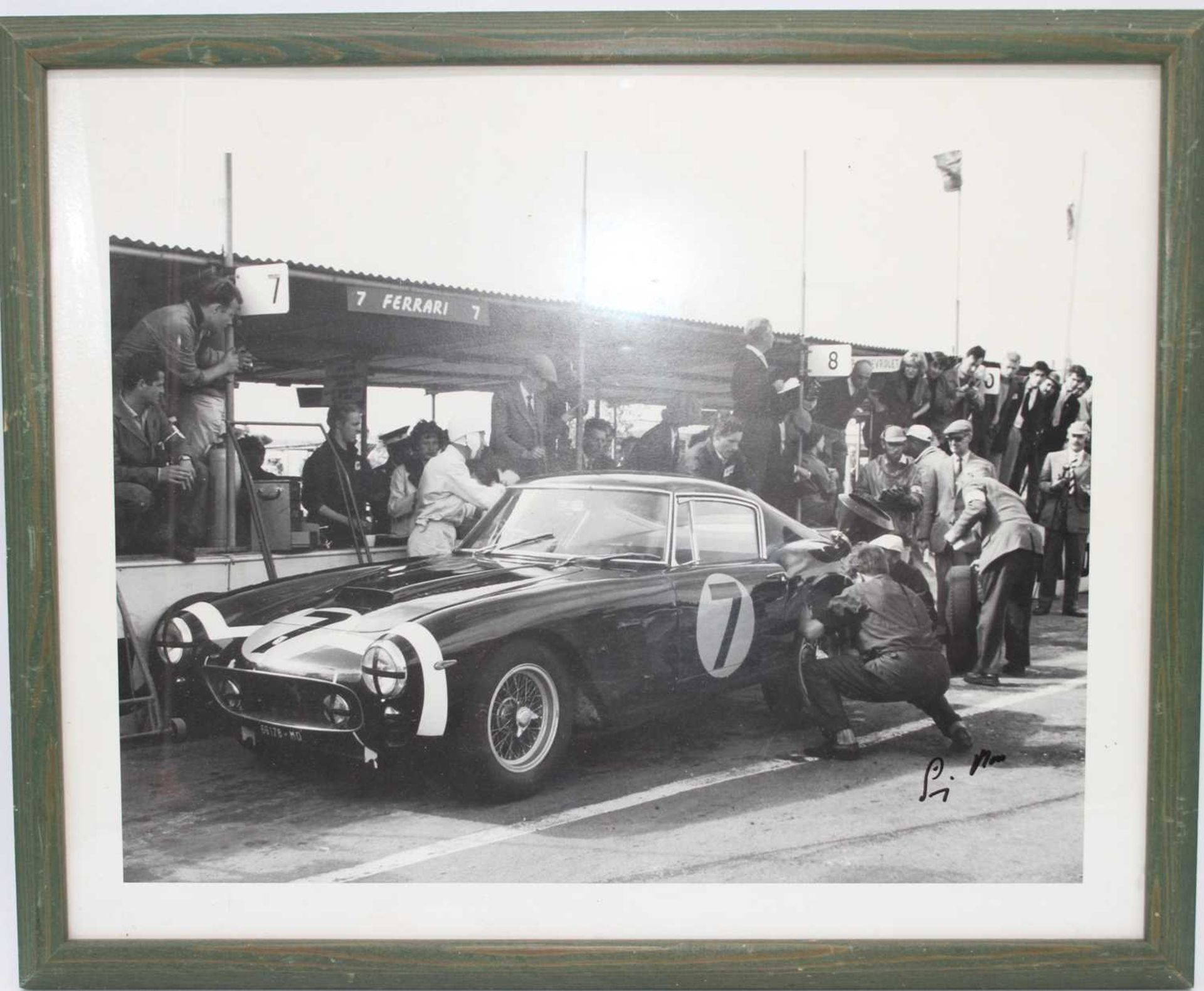 A signed photographic print of Stirling Moss in 1961 beside his SWB Ferrari 250GT, signed by Moss - Image 2 of 3