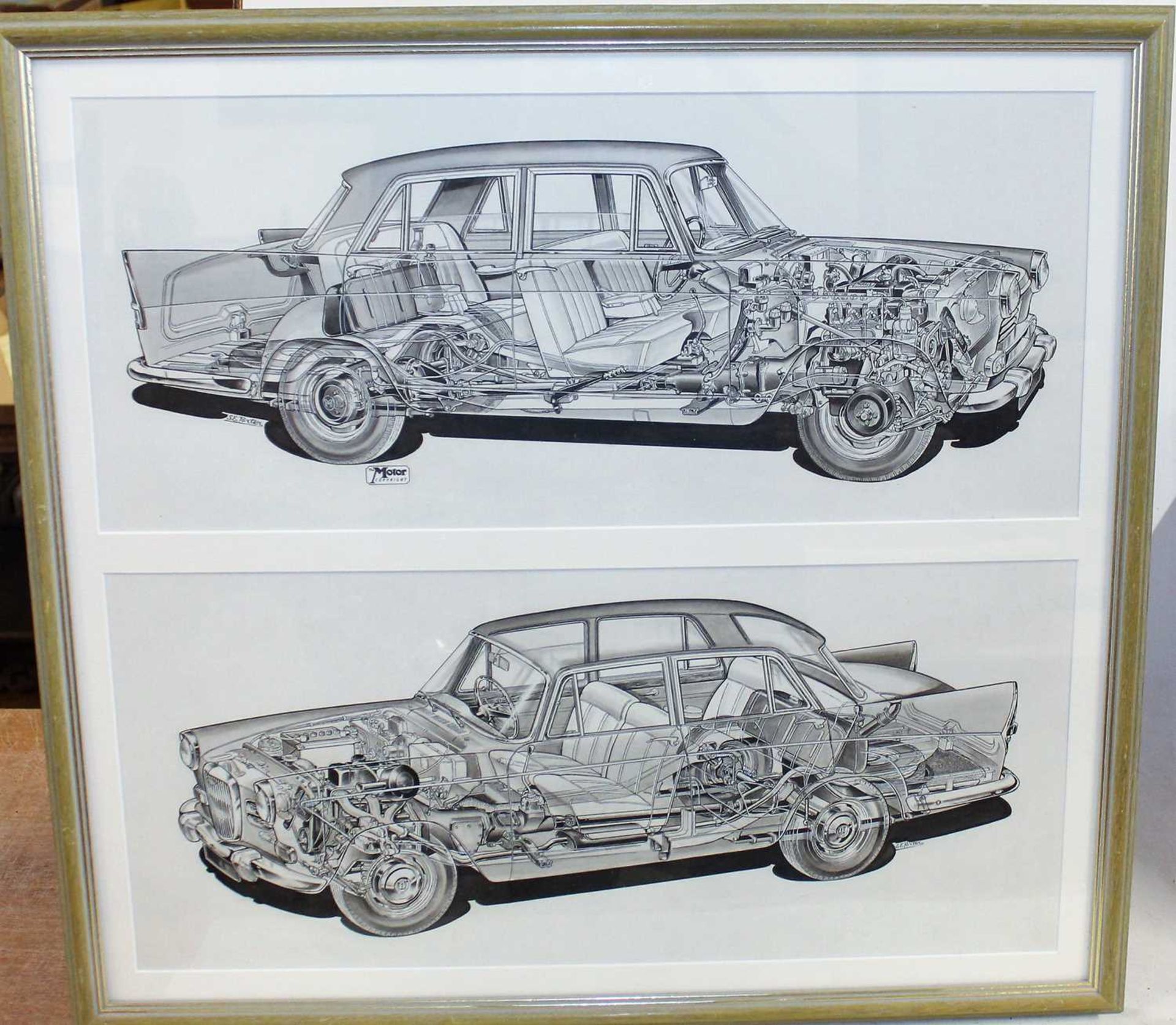 A set of three diagram prints, for 1955 Mercedes Benz W193, 1955 Jaguar D-type, and 1952 BRM MkI - Image 8 of 9