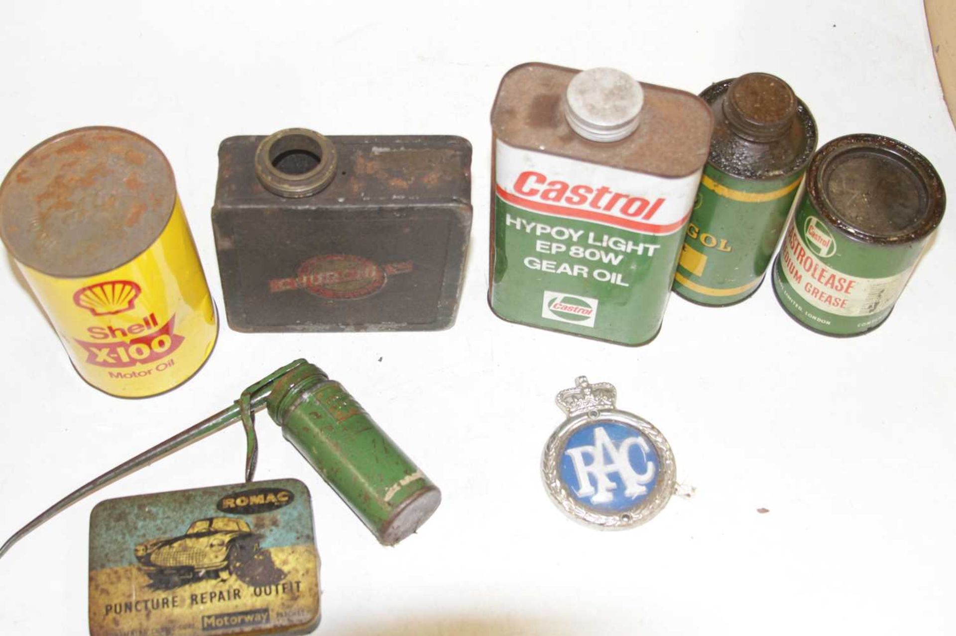 A cased set of three lamps, sundry oil cans, a Churchill vintage motorcycle fuel tank, unopened - Image 2 of 3