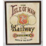 A framed poster print 'The Isle of Man Railway from Douglas to the South of the Island', 50 x 34cm