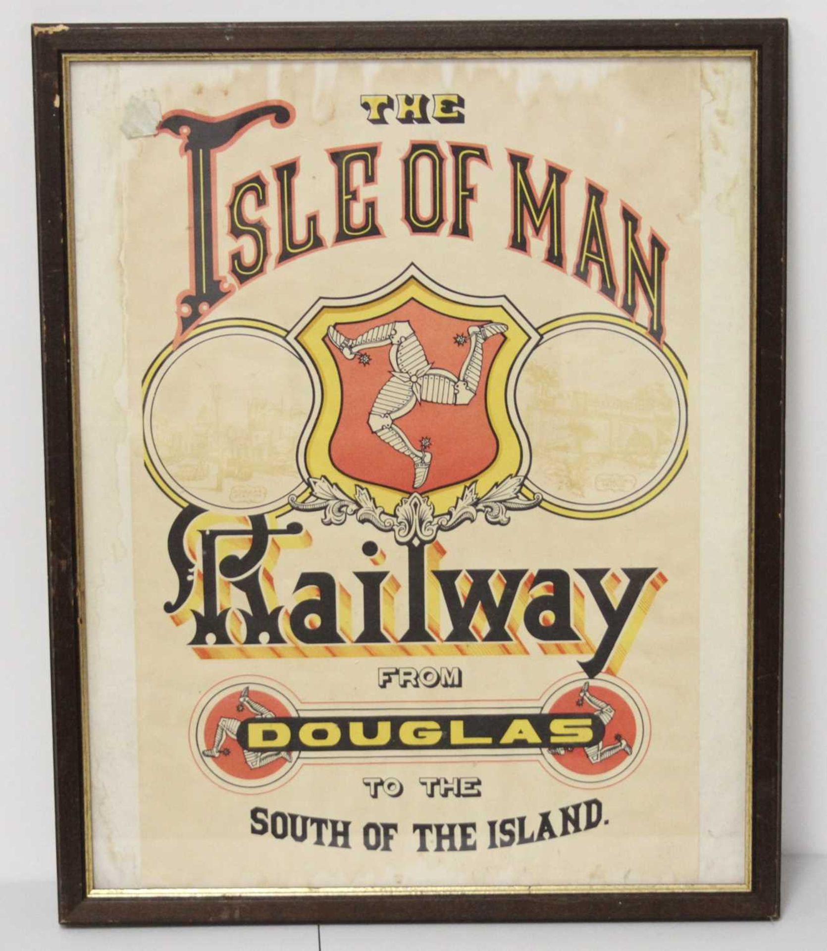 A framed poster print 'The Isle of Man Railway from Douglas to the South of the Island', 50 x 34cm