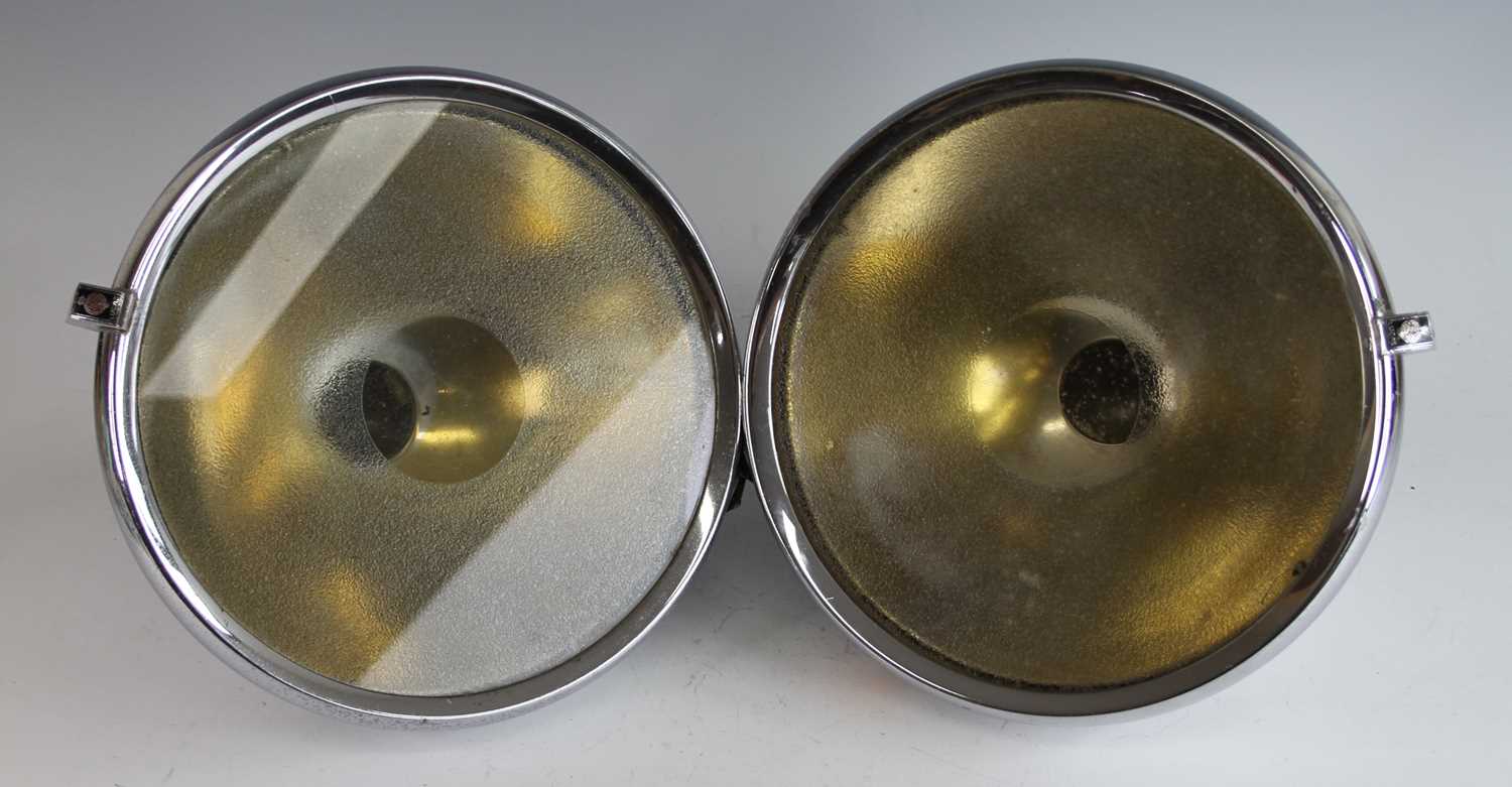A pair of Joseph Lucas Ltd P100L chrome headlamps, dia.30cm