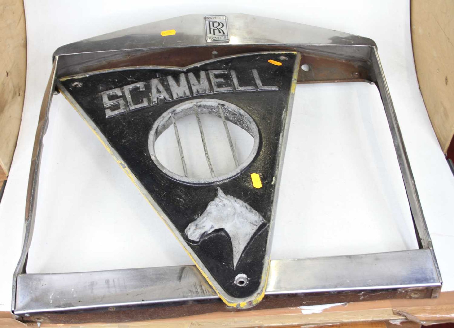 A Rolls Royce chrome radiator surround, together with a Scammel grille (2)