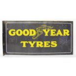 An enamel on metal double-sided advertising for Goodyear Tyres, by Franco Signs, London W1, with