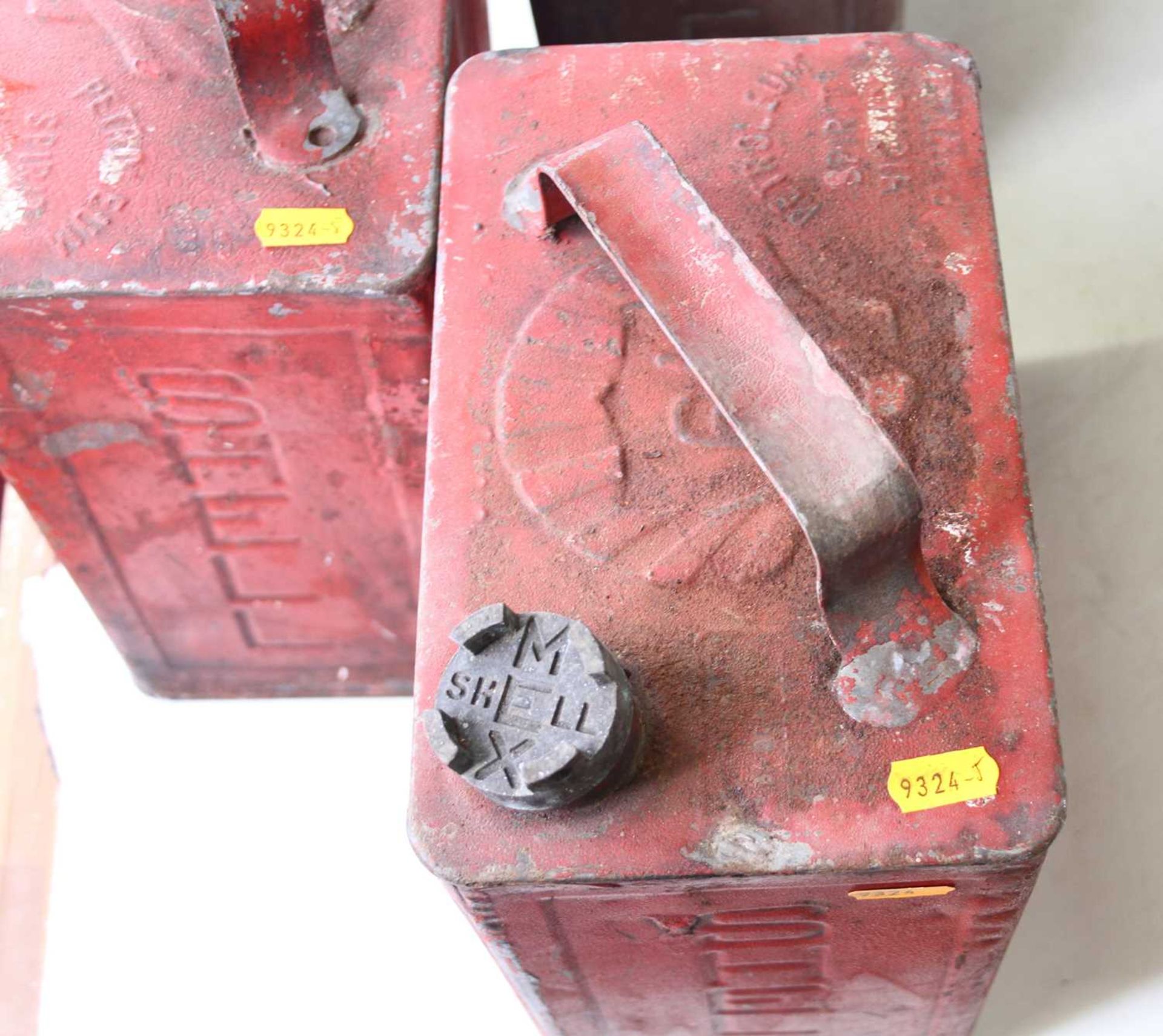 A pair of Shell red pained metal fuel cans, together with one other grey painted example (3) - Image 4 of 4