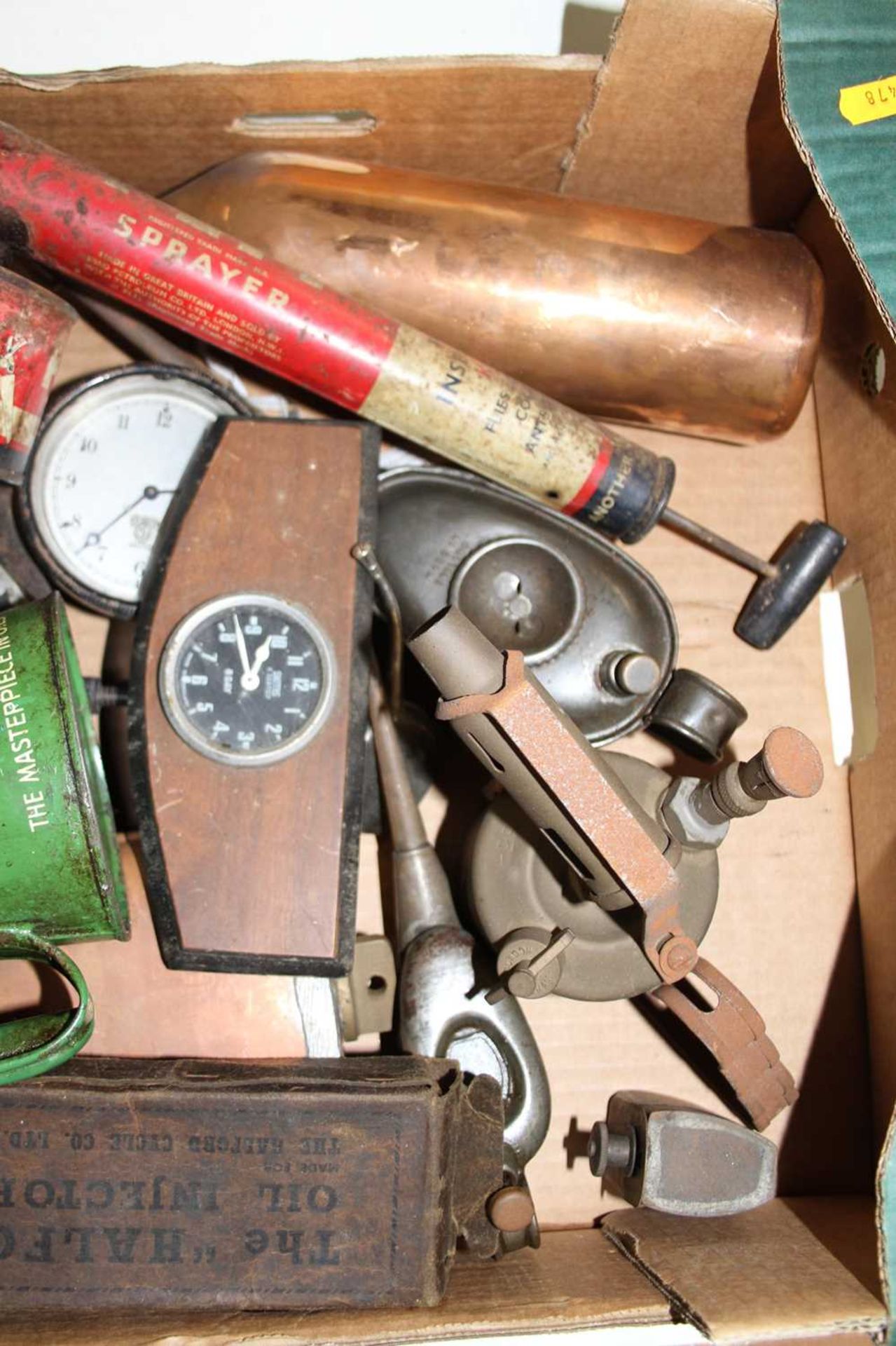 Assorted motoring parts, to include various dials, clocks, Castrol oil can, other oil cans, - Image 2 of 3