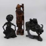 A Chinese carved hardwood figure group of two young boys riding a water buffalo, height 22cm,