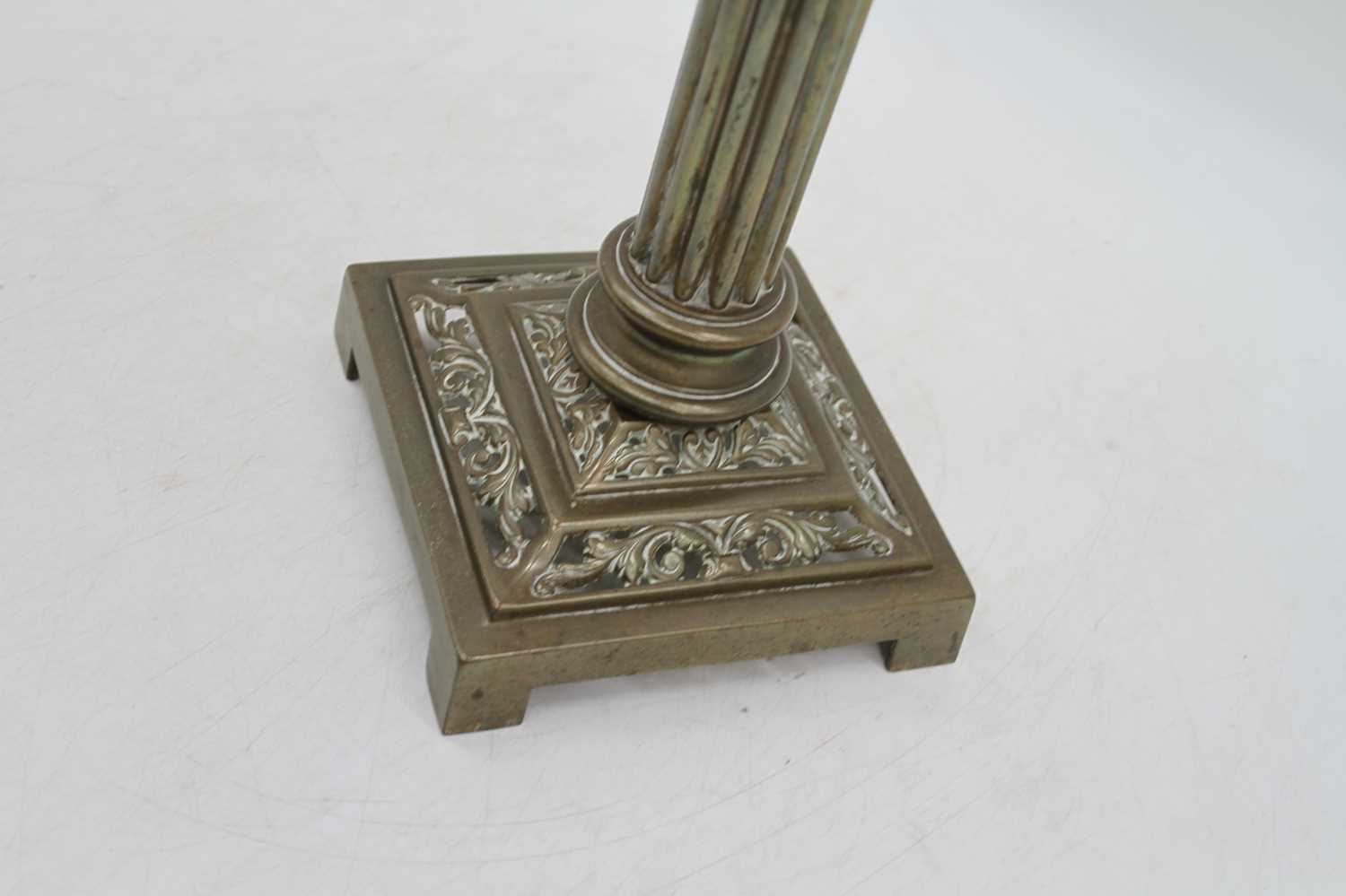 A Victorian oil lamp, having etched frosted glass shade, on Young's Patent burner and cranberry - Image 3 of 6