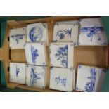 A collection of 18th century and later blue & white Delft tiles 17 in total.