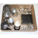 A box of silver plated cutlery to include apostle spoons and fish cutlery, together with a silver