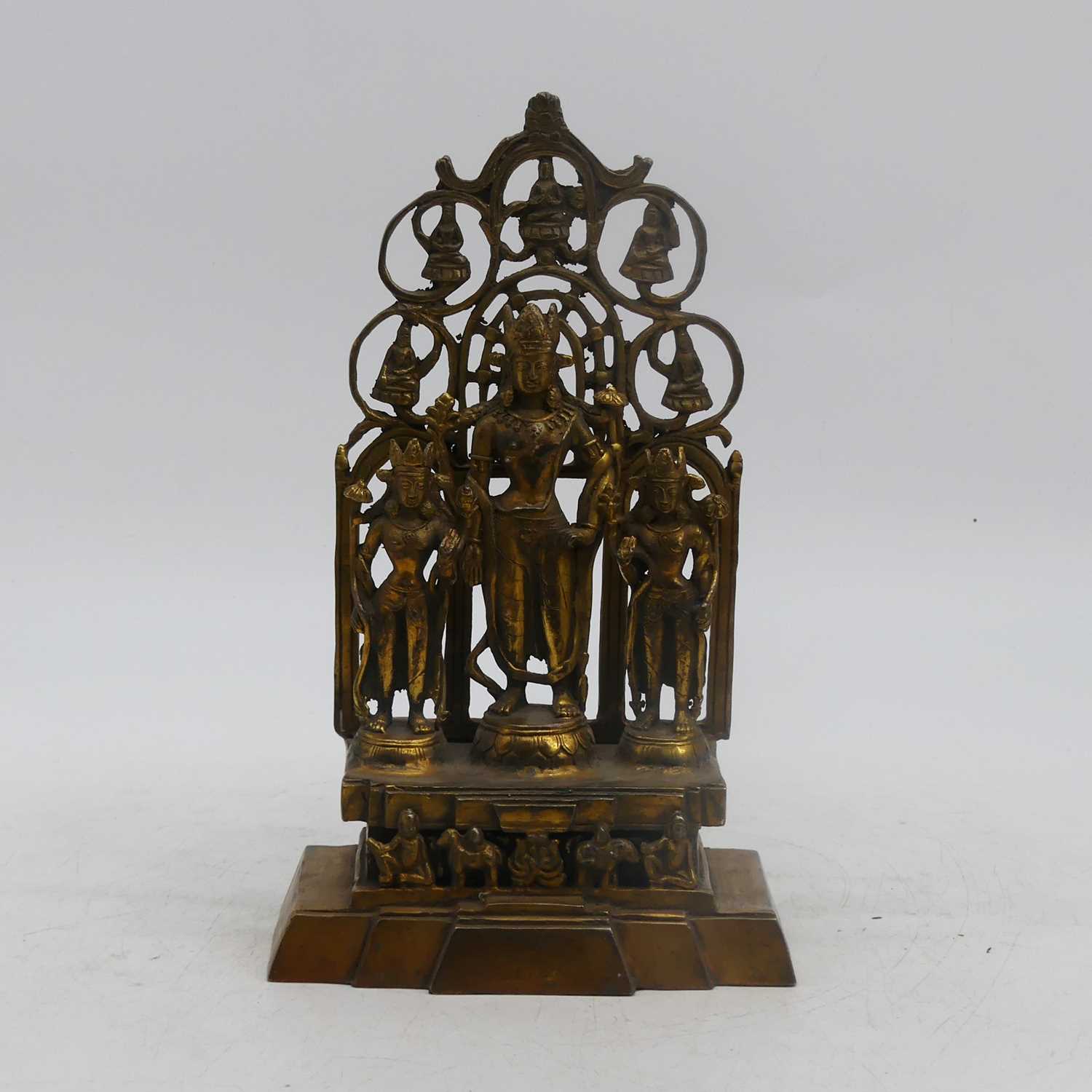 An Indian style gilt metal figure group of deities, height 28cm