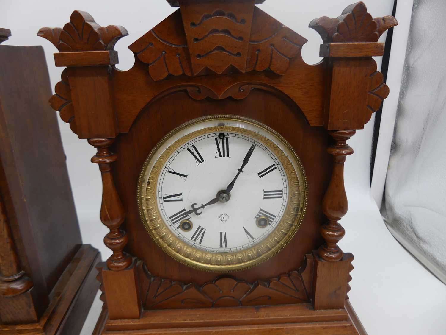 An early 20th century 8-day mantel clock, the enamel dial showing Roman numerals, height 38cm, - Image 2 of 4