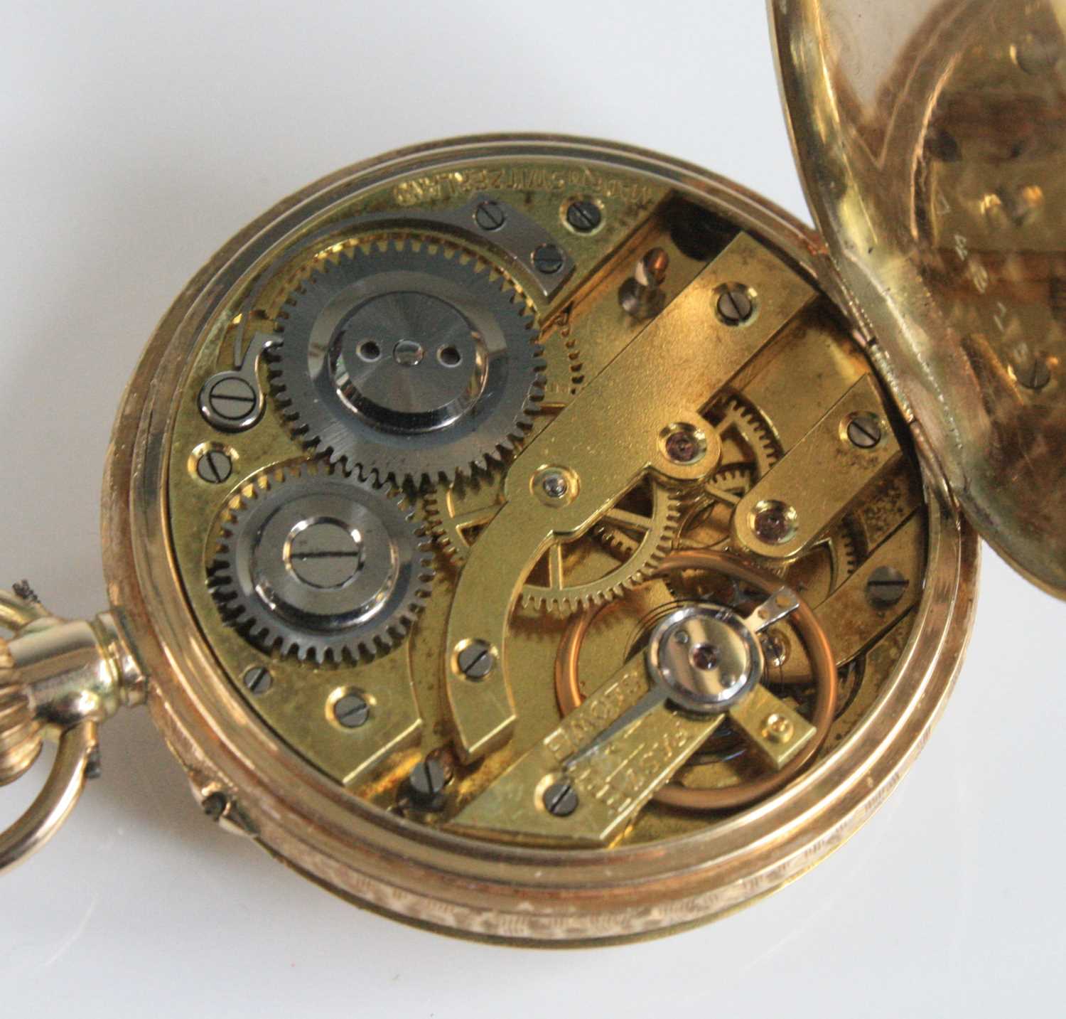 A lady's 12ct gold open faced pocket watch, having finely engraved case, gilded Roman dial and - Image 5 of 6