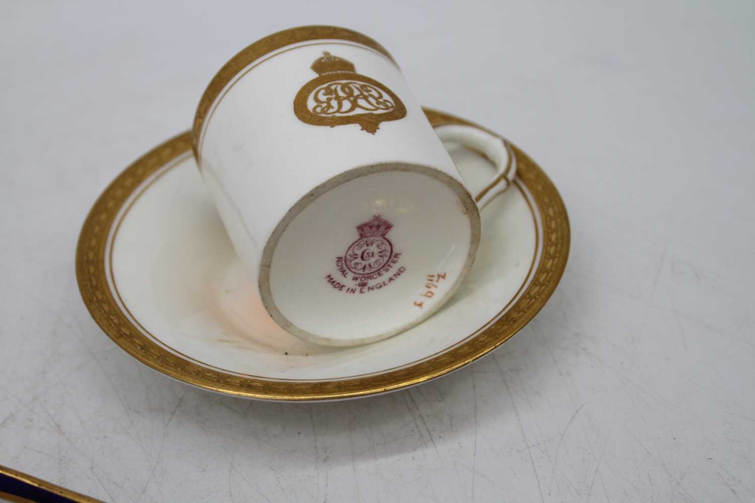 A pair of Royal Worcester coffee cans, each decorated with gilt borders, together with a Worcester - Image 3 of 4