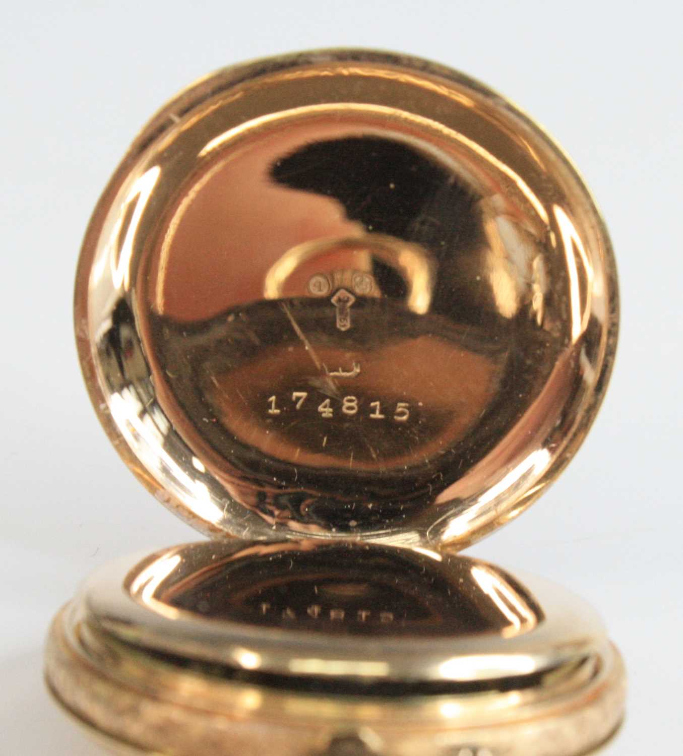 A lady's 12ct gold open faced pocket watch, having finely engraved case, gilded Roman dial and - Image 4 of 6