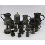 A collection of principally 19th century pewter wares, to include various tankards, sifter, and wine