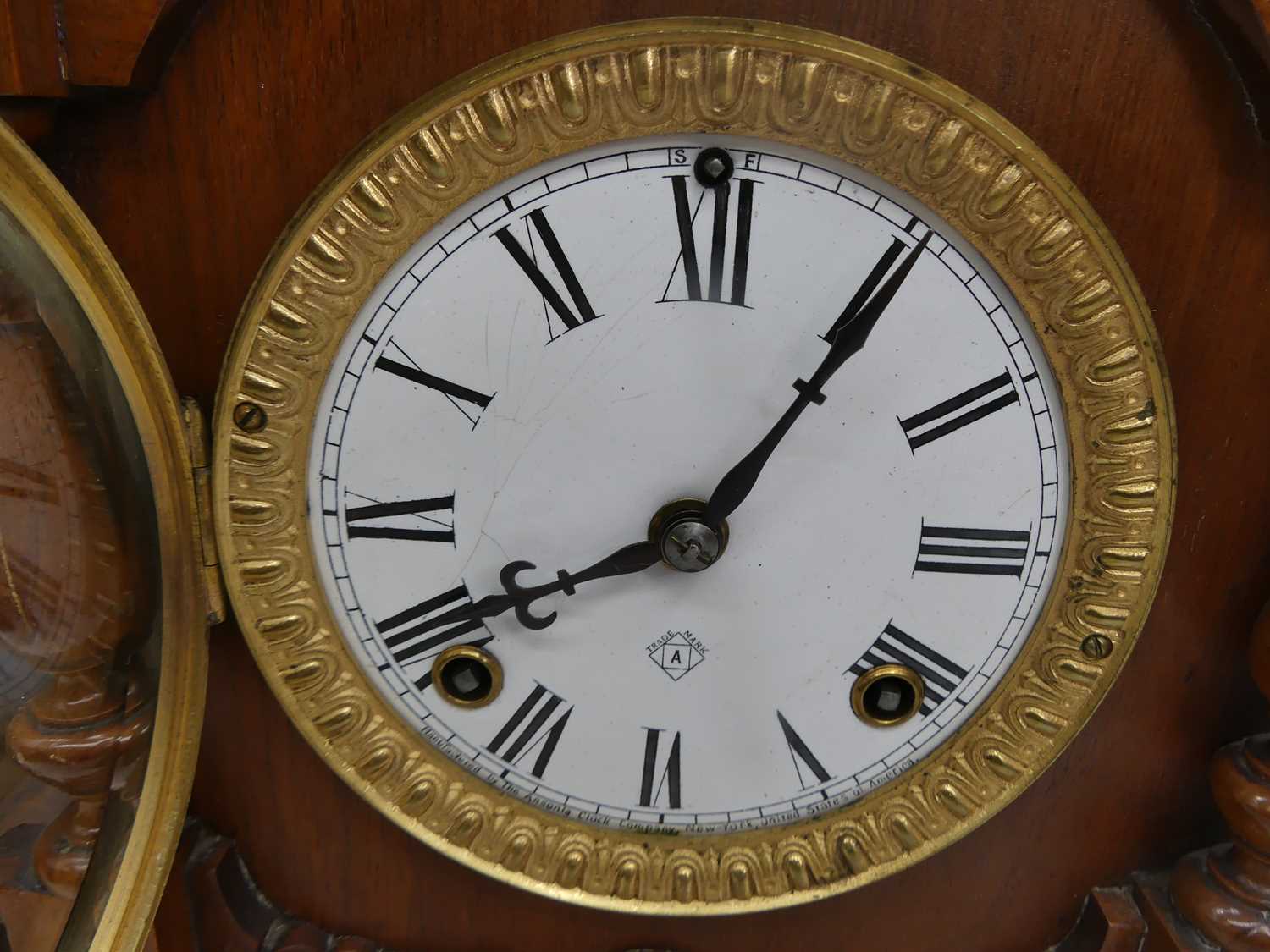 An early 20th century 8-day mantel clock, the enamel dial showing Roman numerals, height 38cm, - Image 3 of 4