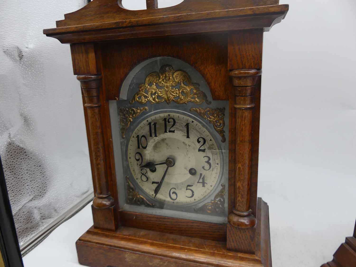 An early 20th century 8-day mantel clock, the enamel dial showing Roman numerals, height 38cm, - Image 4 of 4