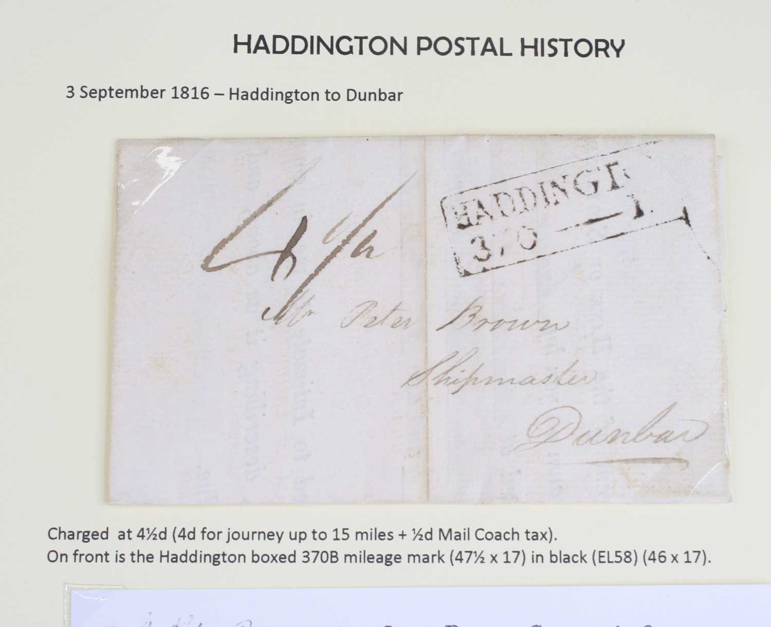 Scotland, a collection of postal history and ephemera to include a letter Haddington to Dunbar 3rd