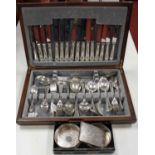 A canteen of silver plated cutlery together with two silver plated bottle coasters, and a silver