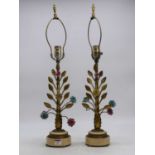 A pair of gilt metal table lamps, each in the form of trailing flowers, height including fittings