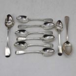 A set of six Victorian fiddle pattern silver tea spoons, London 1841, maker William Bateman and